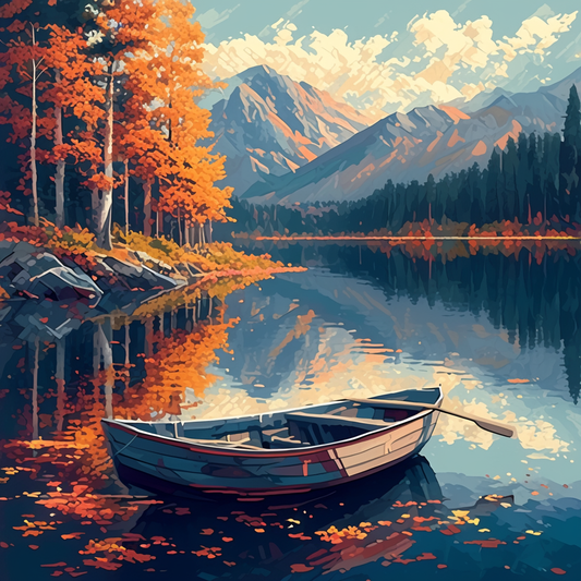 Autumn Lake Boats (Paint by Numbers)
