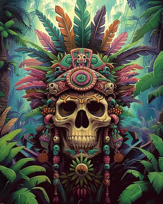 Aztec Skull in the Jungle (Paint by Numbers)