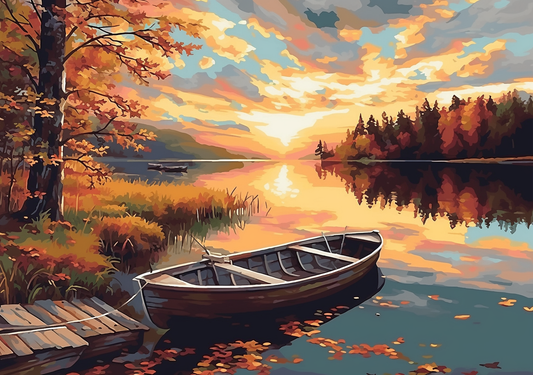 Boat Amidst Autumn Splendor (Paint by Numbers)