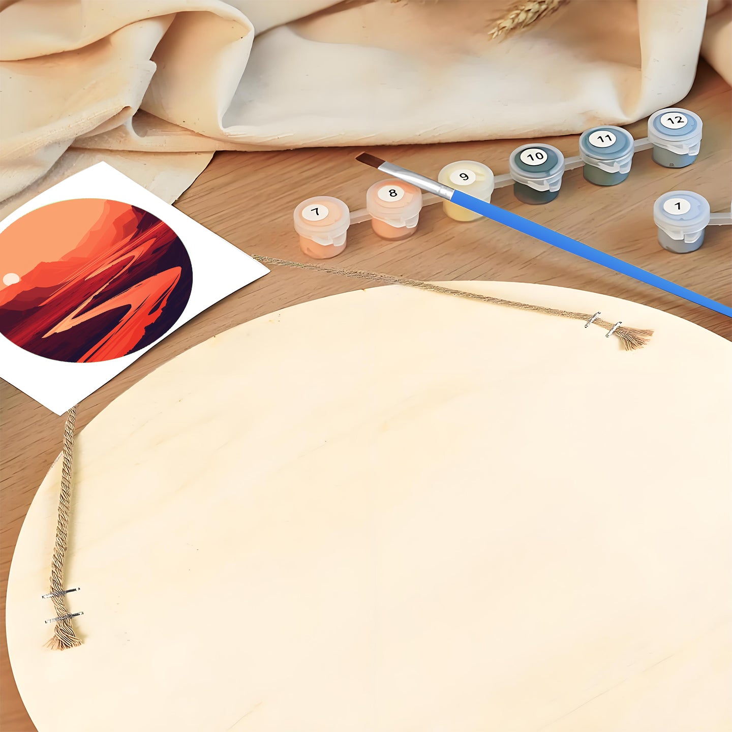 Mountain Landscape DIY. Paint by numbers on Wood Slice.20cm.