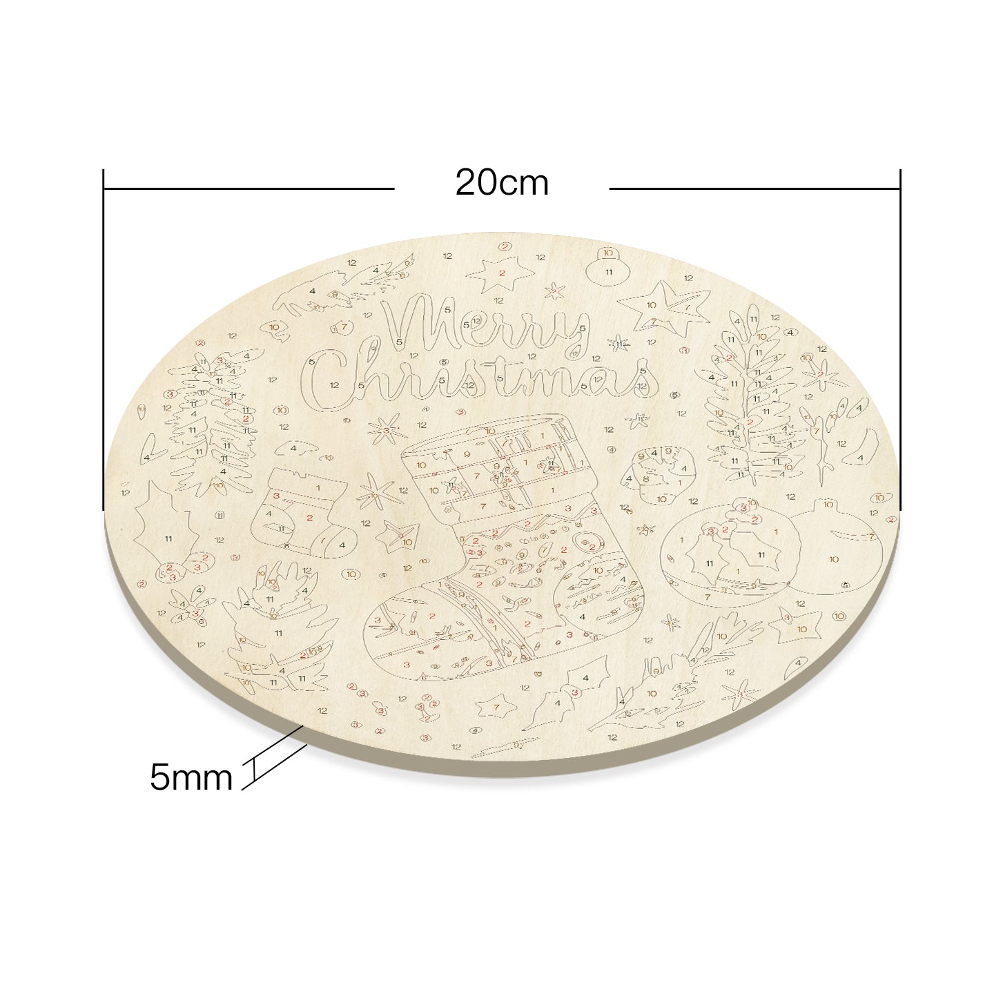 Christmas Stocking DIY. Paint by numbers on Wood Slice. 20cm.