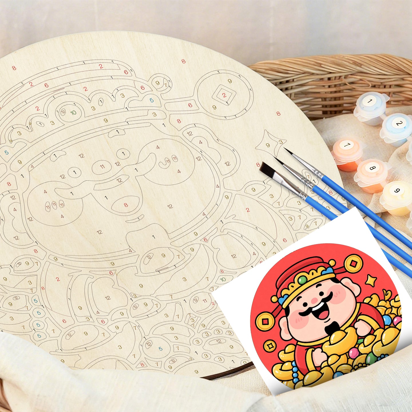 Gold Ingots Wealth. DIY. Paint by numbers on Wood Slice.20cm