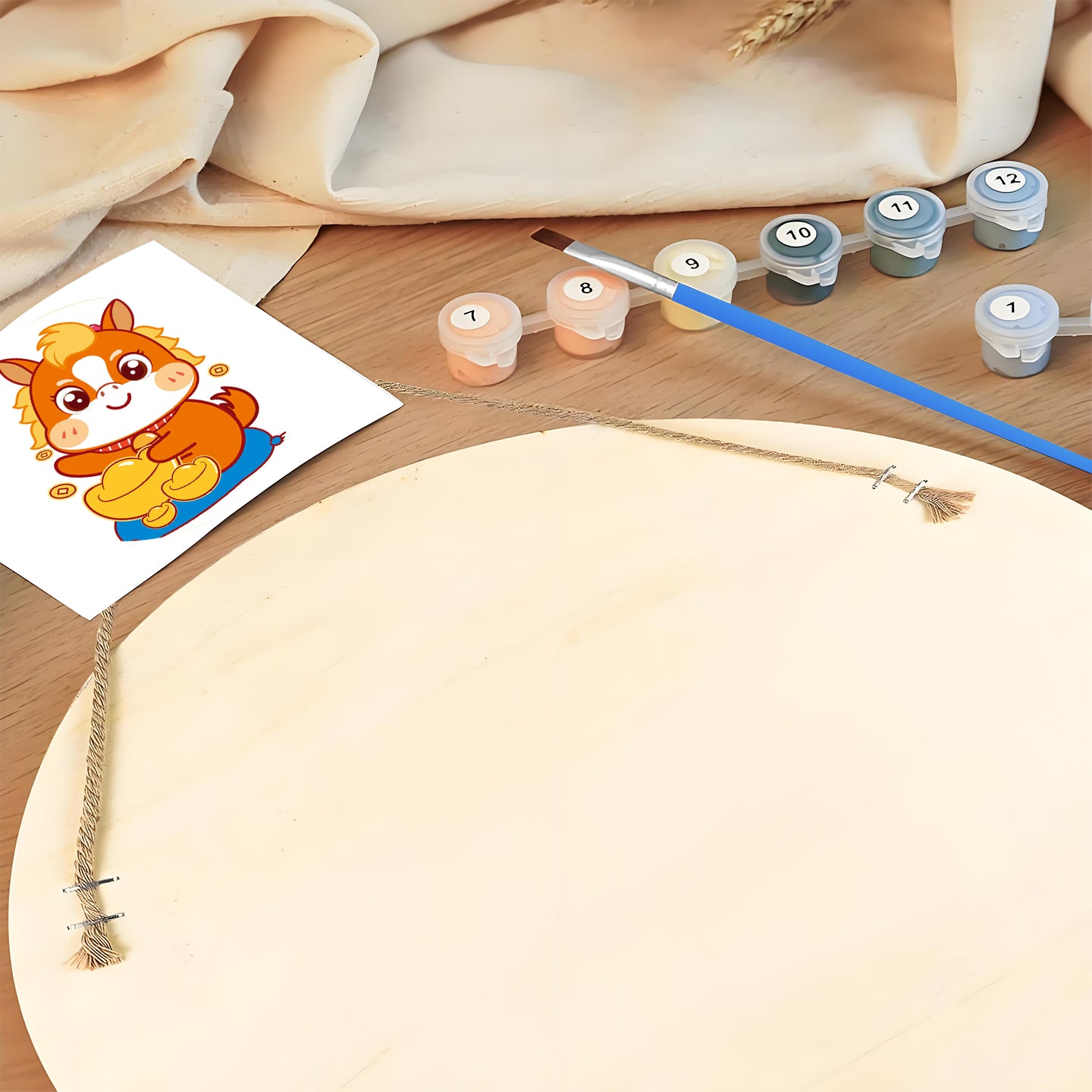 Cute Unicorn Calf. DIY. Paint by numbers on Wood Slice.20cm