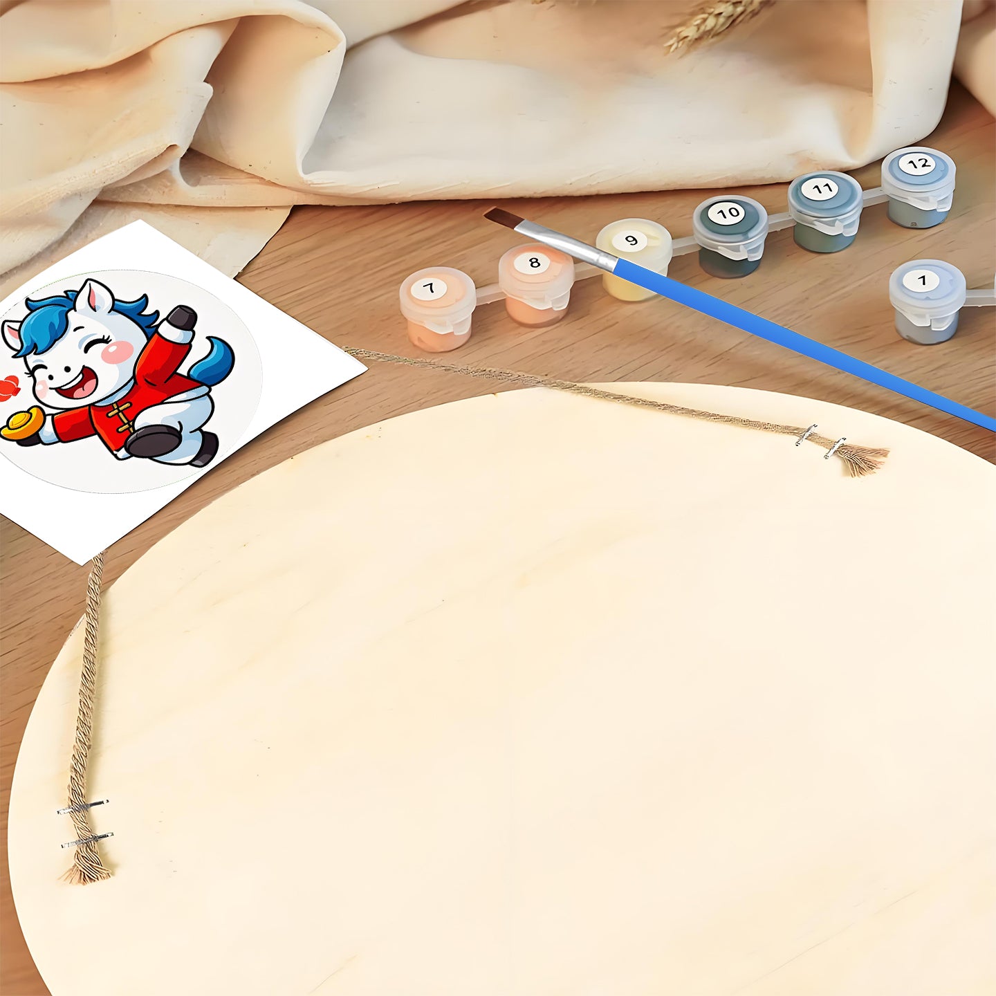 Year of the Horse. DIY. Paint by numbers on Wood Slice.20cm