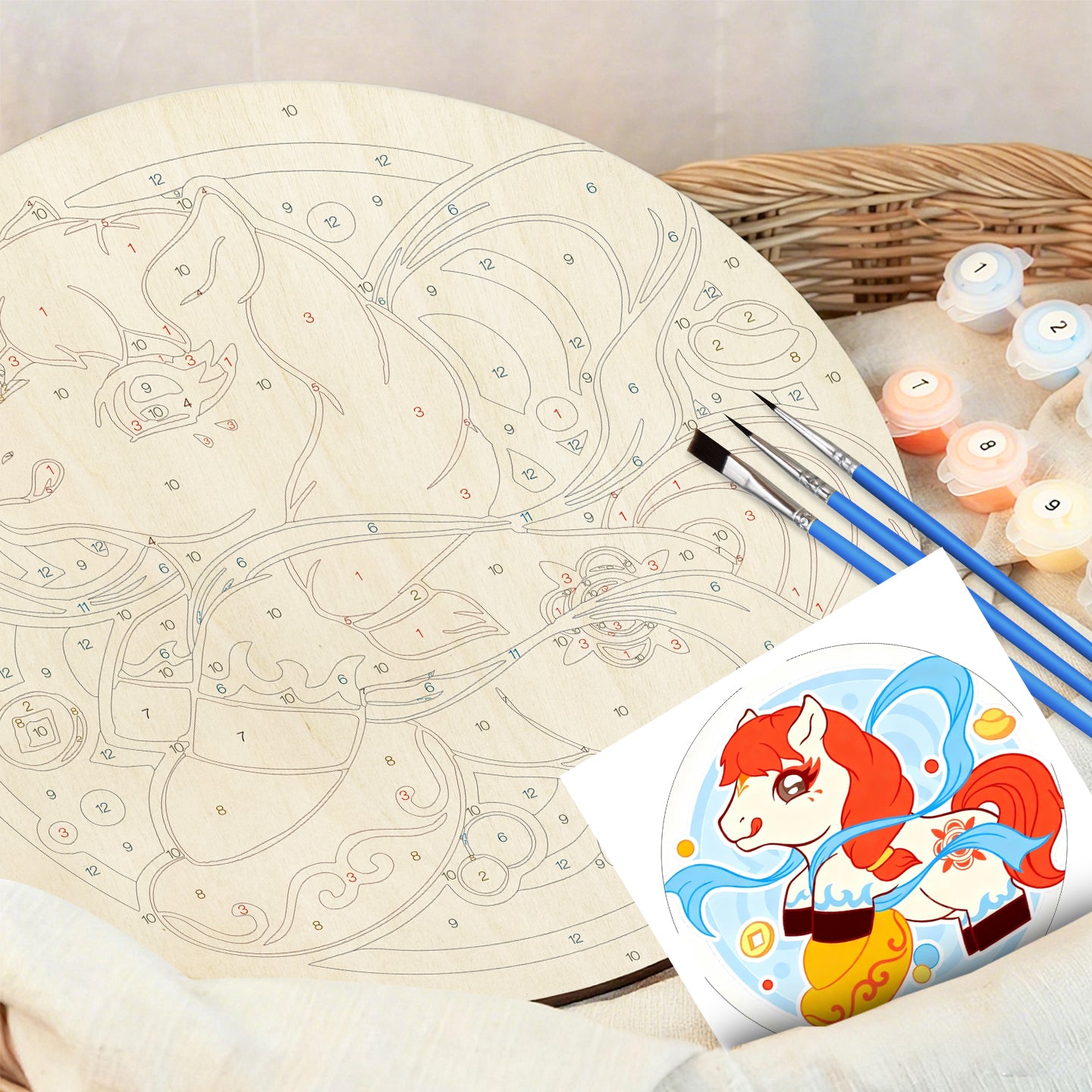 Rainbow Pony DIY. Paint by numbers on Wood Slice.20cm