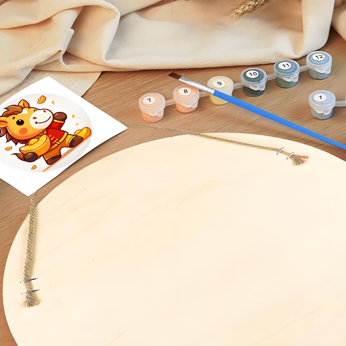 Golden Pony DIY. Paint by numbers on Wood Slice.20cm