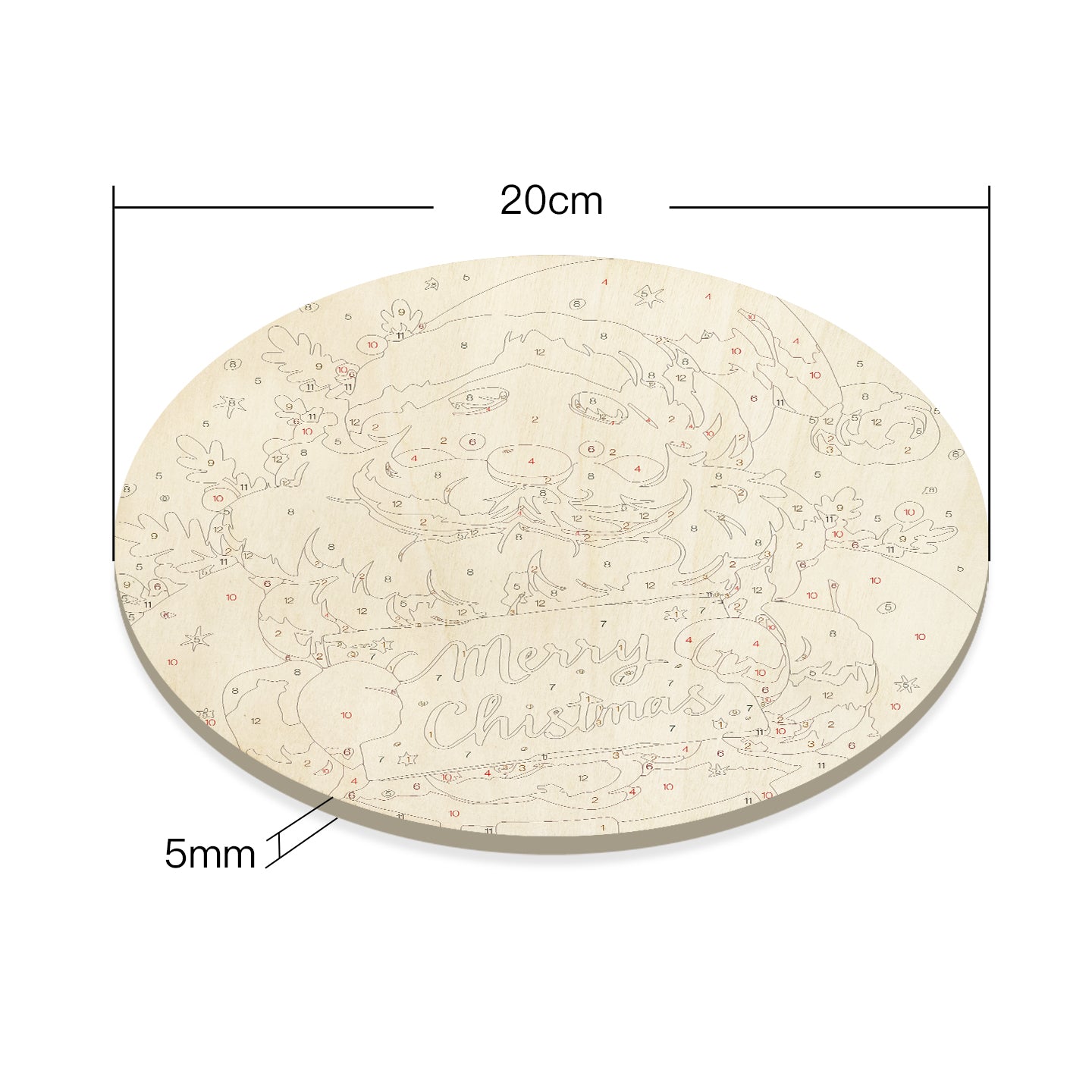 Red Santa Claus DIY. Paint by numbers on Wood Slice. 20cm.