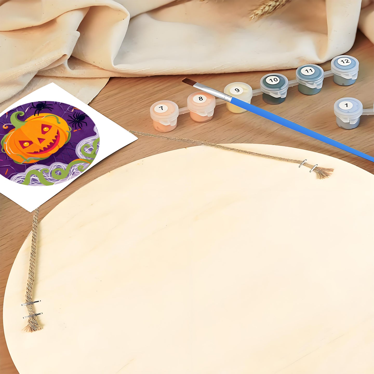 Halloween Jack O'Lantern DIY. Paint by numbers on Wood Slice. 20cm.