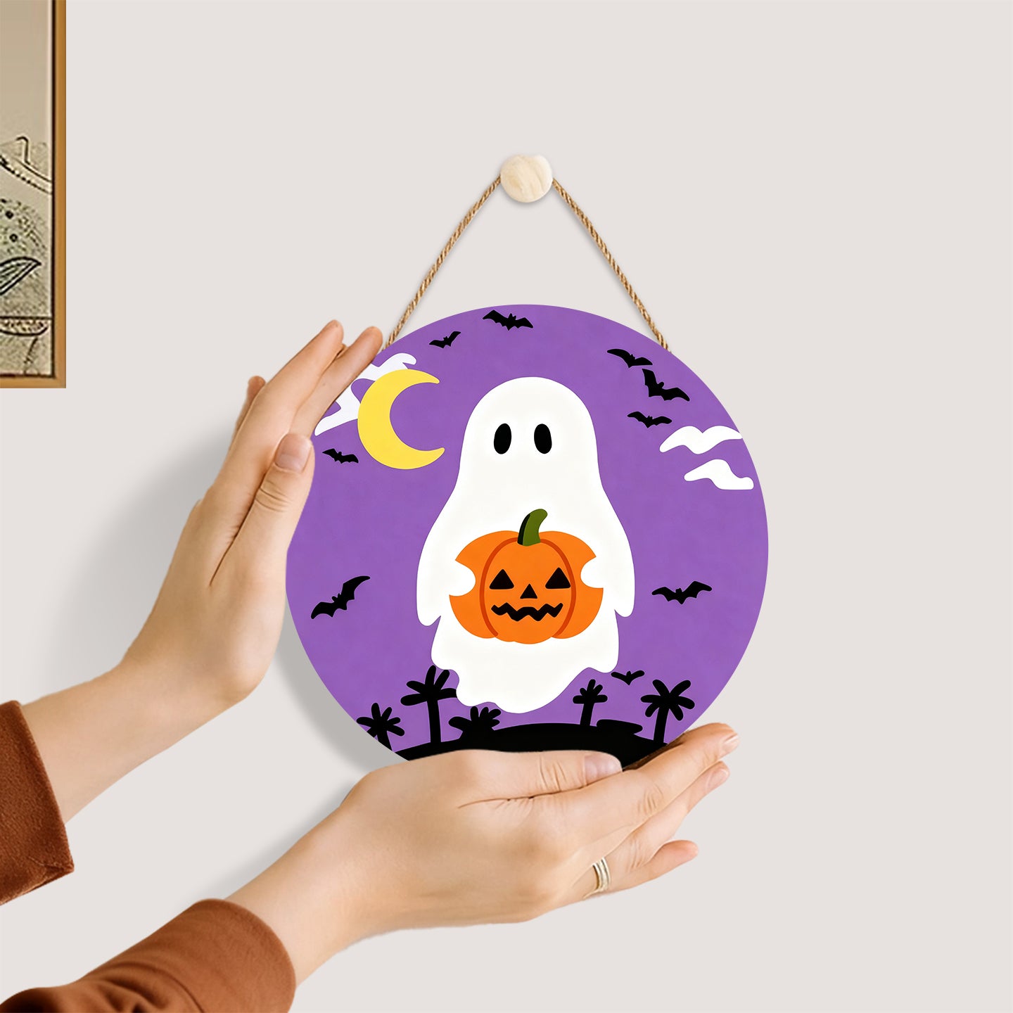 Cute Ghost DIY. Paint by numbers on Wood Slice 20cm.