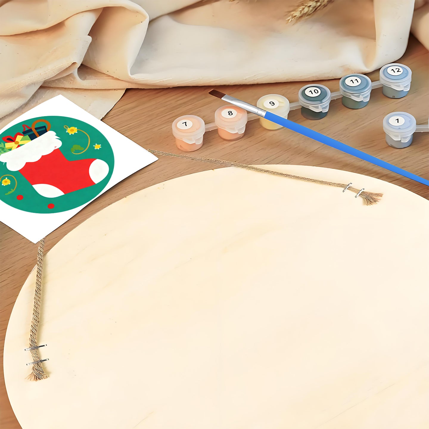 Santa's Boots DIY. Paint by numbers on Wood Slice. 20cm.