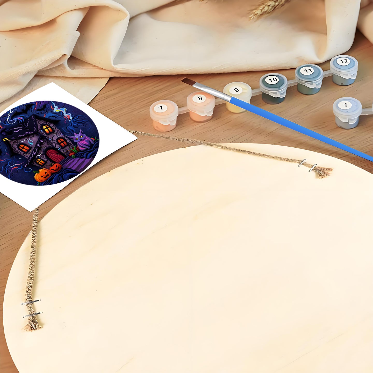 Halloween Castle DIY. Paint by numbers on Wood Slice.20cm.