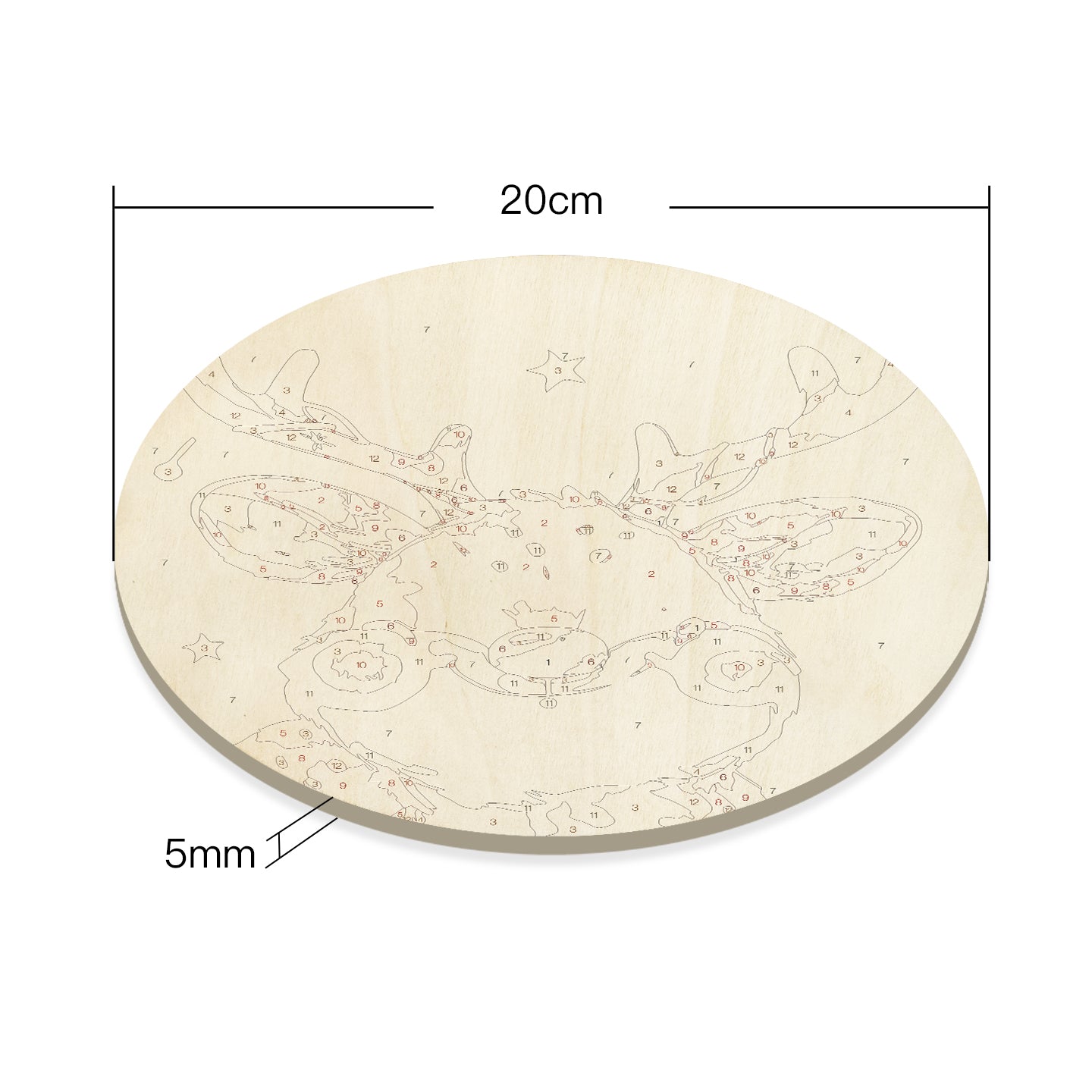 Cute Christmas Reindeer DIY. Paint by numbers on Wood Slice. 20cm.