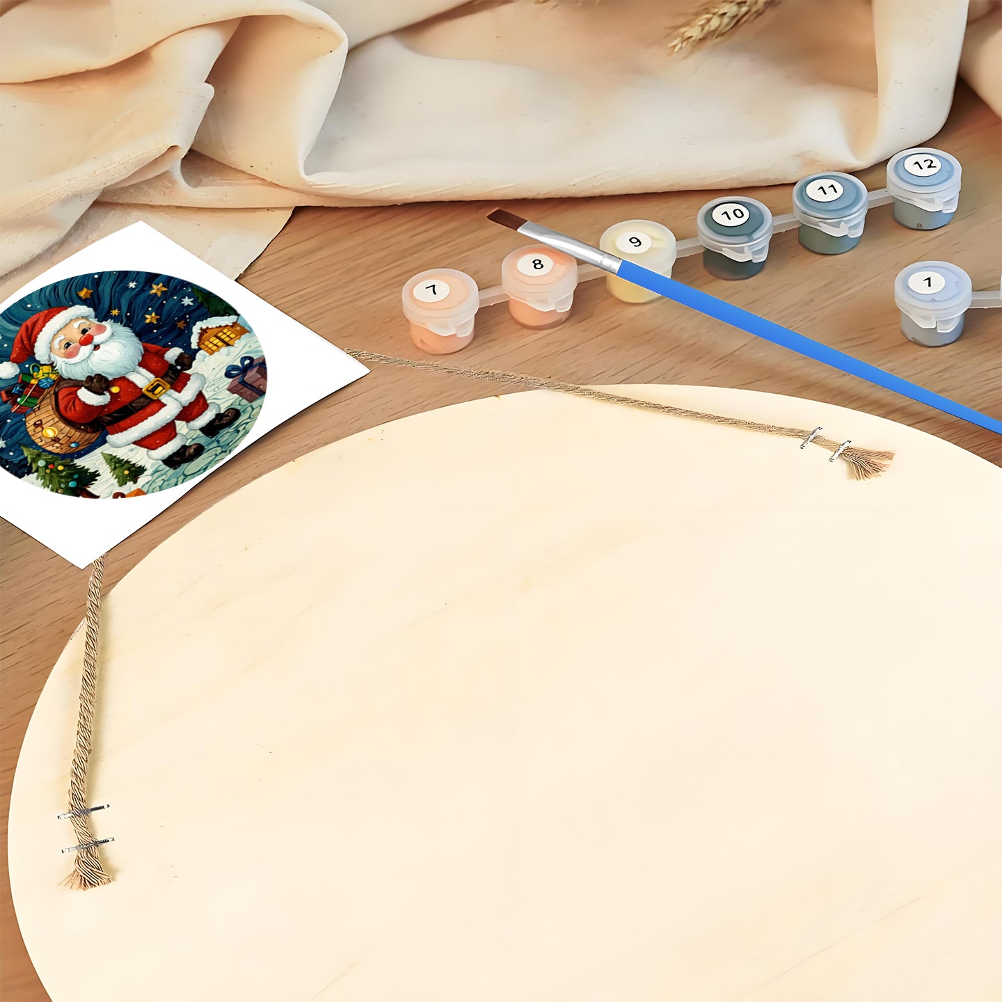 Santa with Gifts DIY. Paint by numbers on Wood Slice. 20cm.