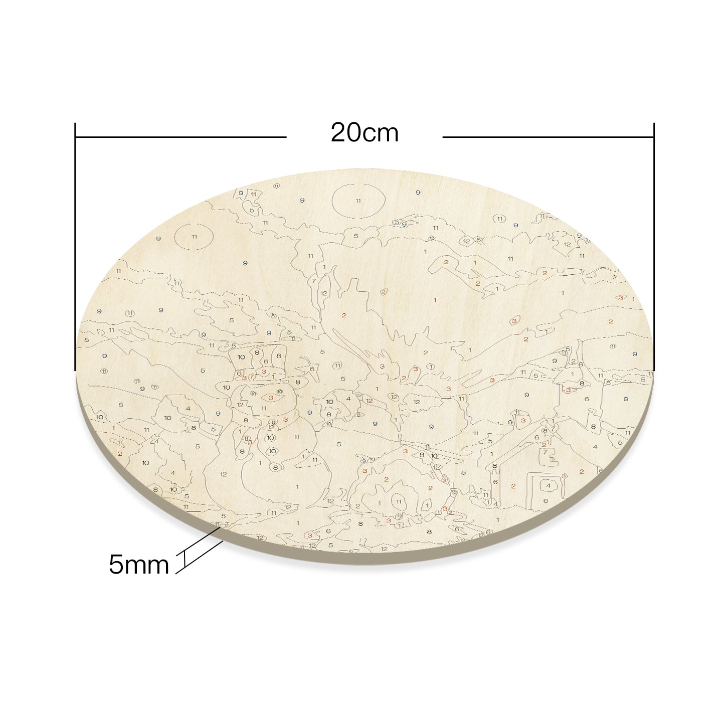 Snowman under Volcanic Sky. Paint by numbers on Wood Slice. 20cm.