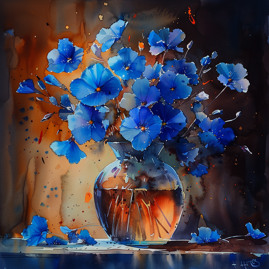 Blue Flowers in Vase II (Paint by Numbers)