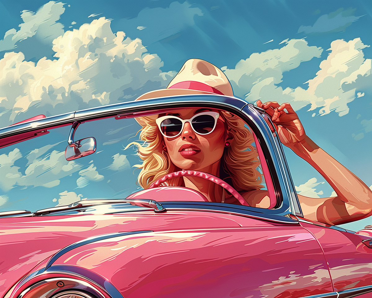 Diva in a pink car Paint by Numbers