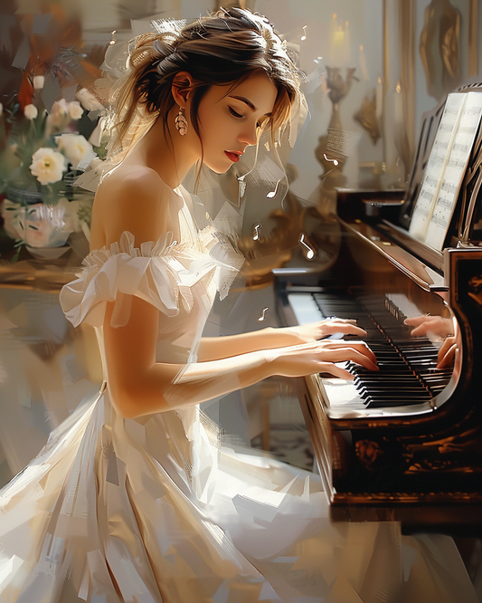 Girl Playing the Piano (Paint by Numbers)