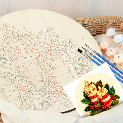 Christmas Candle DIY. Paint by numbers on Wood Slice. 20cm