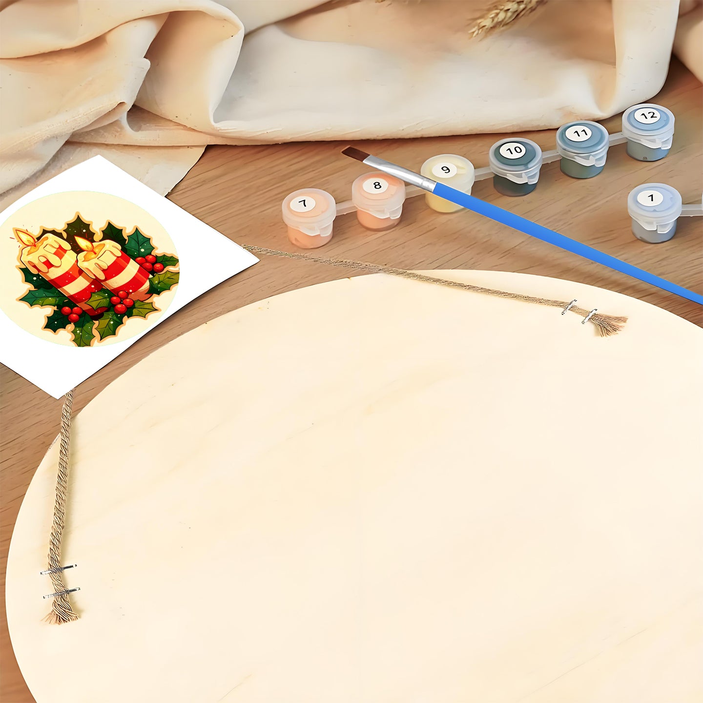 Christmas Candle DIY. Paint by numbers on Wood Slice. 20cm