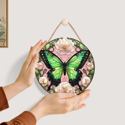 Enchanted Green Butterfly. Paint by numbers on Wood Slice.20cm