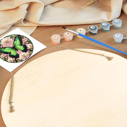 Enchanted Green Butterfly. Paint by numbers on Wood Slice.20cm