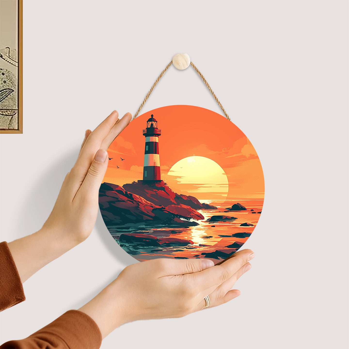 Lighthouse at Sea. Paint by numbers on Wood Slice.20cm.
