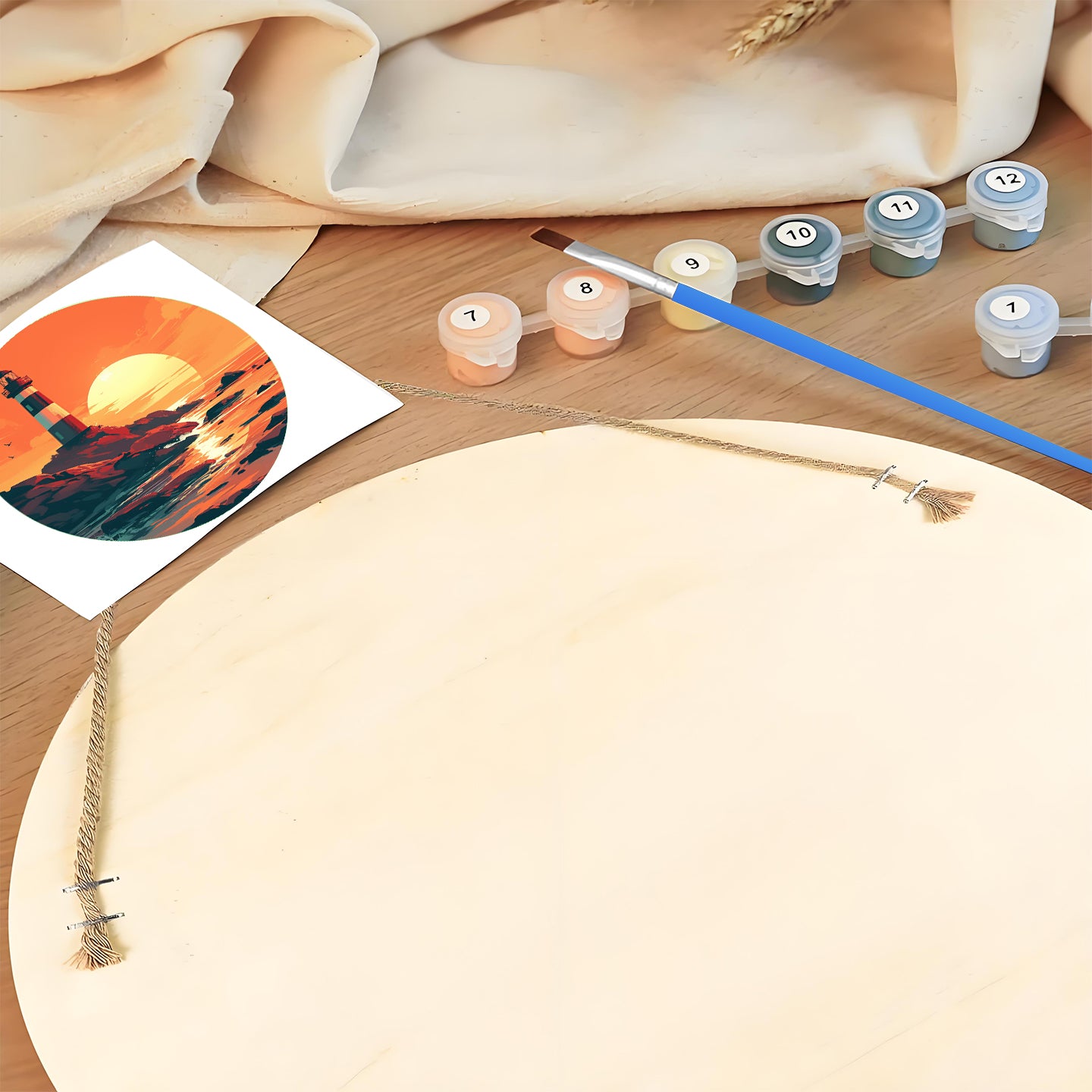 Lighthouse at Sea. Paint by numbers on Wood Slice.20cm.