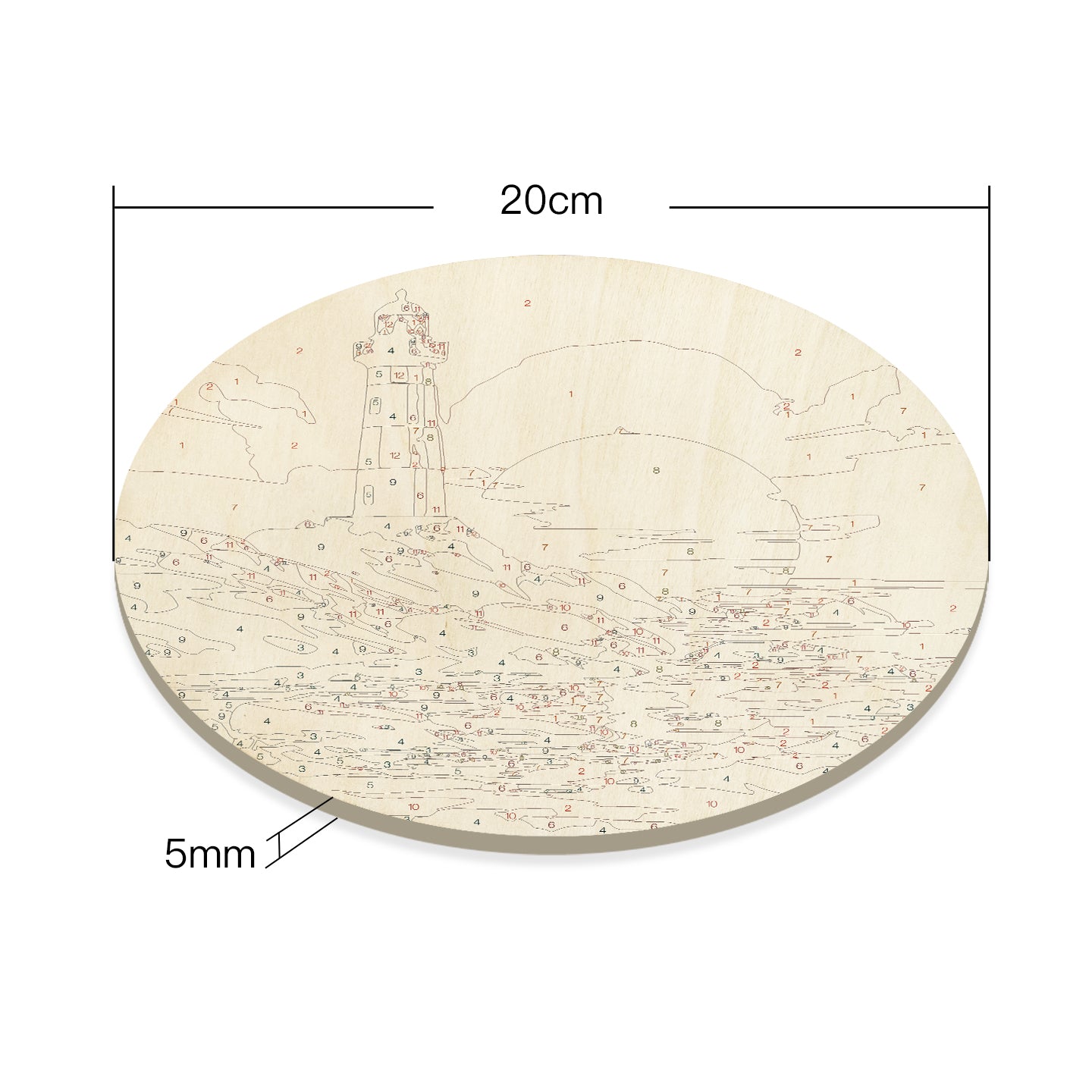 Lighthouse at Sea. Paint by numbers on Wood Slice.20cm.