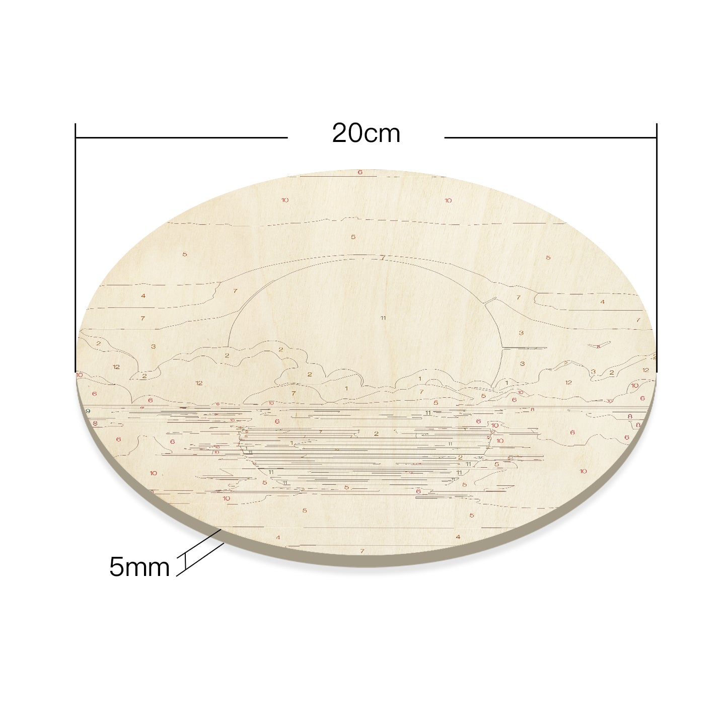 Sunrise over the sea DIY. Paint by numbers on Wood Slice.20cm.