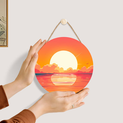 Sunrise over the sea DIY. Paint by numbers on Wood Slice.20cm.