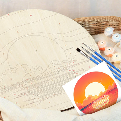 Sunrise over the sea DIY. Paint by numbers on Wood Slice.20cm.
