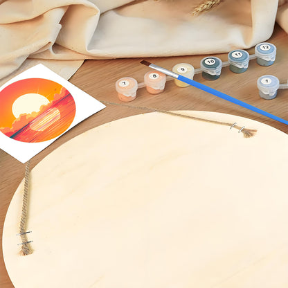 Sunrise over the sea DIY. Paint by numbers on Wood Slice.20cm.