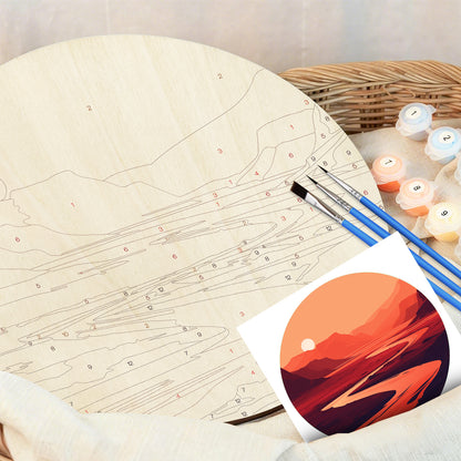 Mountain Landscape DIY. Paint by numbers on Wood Slice.20cm.