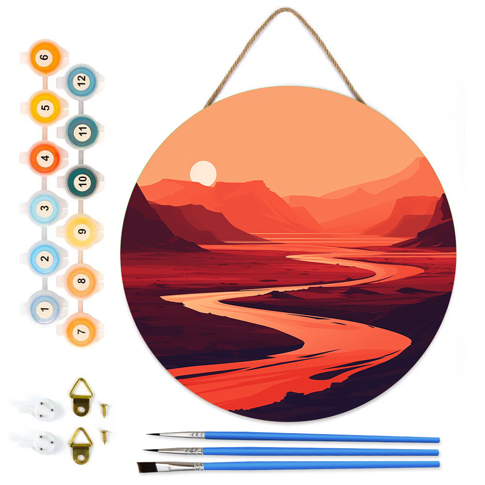 Mountain Landscape DIY. Paint by numbers on Wood Slice.20cm.