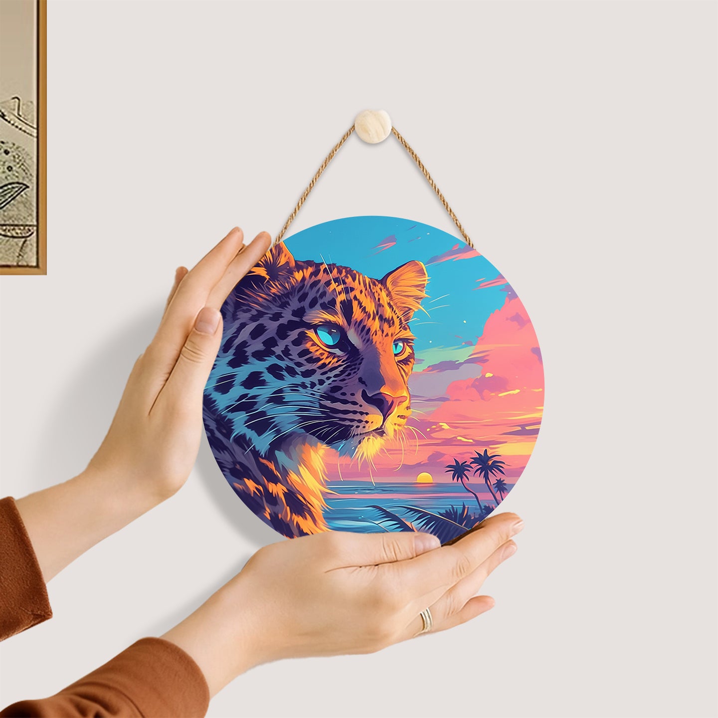 Fierce Leopard DIY. Paint by numbers on Wood Slice. 20cm.