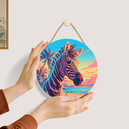 Zebra Portrait. DIY. Paint by numbers on Wood Slice.20cm