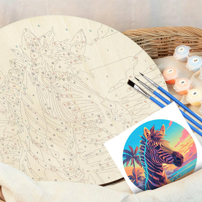 Zebra Portrait. DIY. Paint by numbers on Wood Slice.20cm