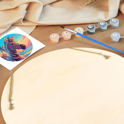 Zebra Portrait. DIY. Paint by numbers on Wood Slice.20cm