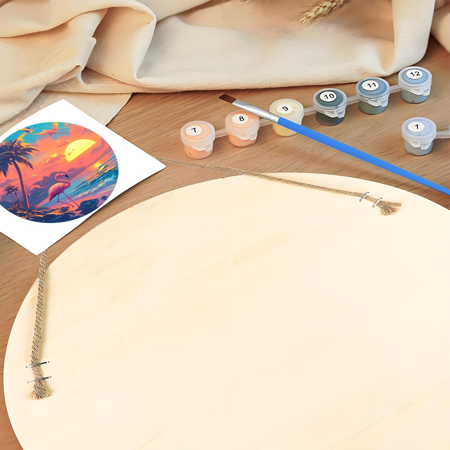 Red-crowned Crane DIY. Paint by numbers on Wood Slice.20cm.