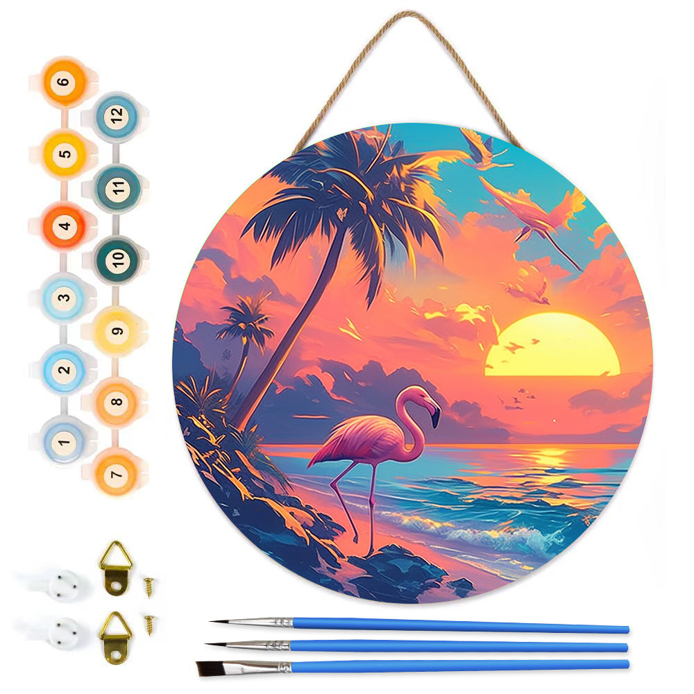 Red-crowned Crane DIY. Paint by numbers on Wood Slice.20cm.