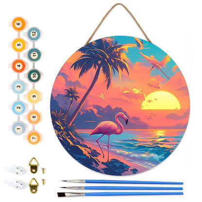 Red-crowned Crane DIY. Paint by numbers on Wood Slice.20cm.