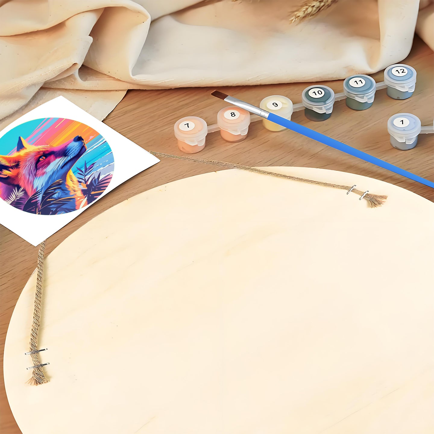 Cool European and American foxes. Paint by numbers on Wood Slice.20cm