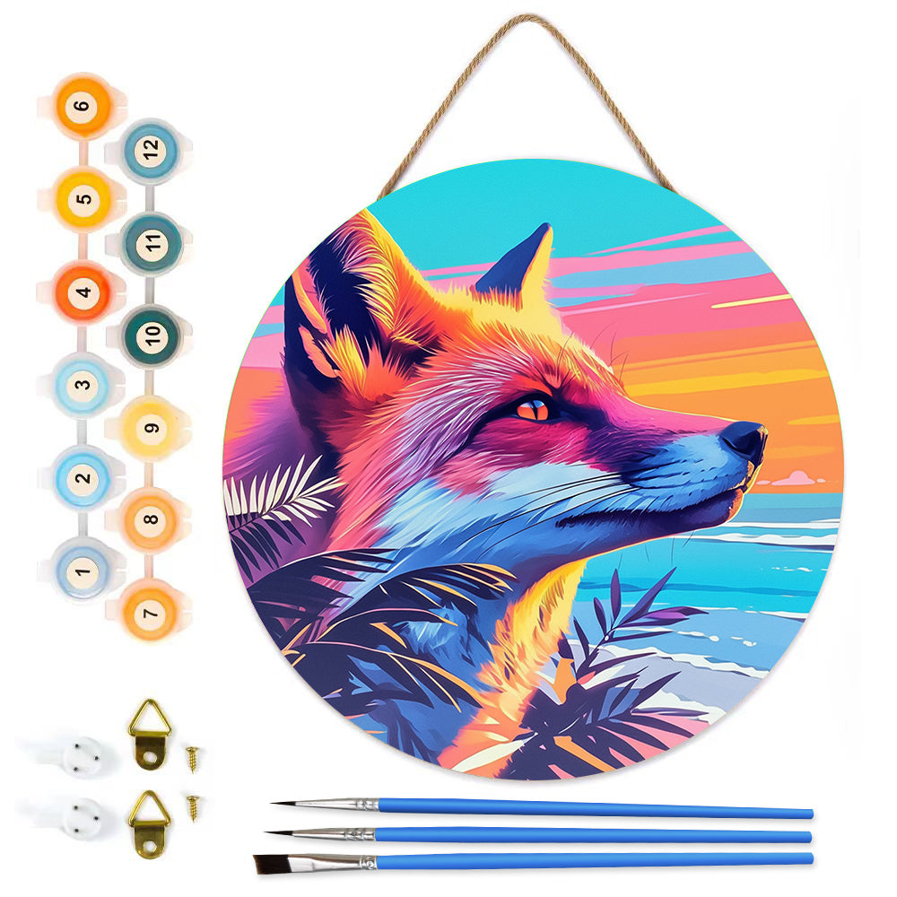 Cool European and American foxes. Paint by numbers on Wood Slice.20cm