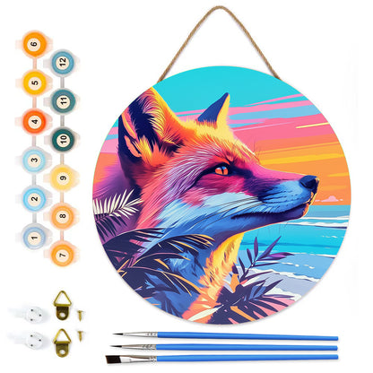 Cool European and American foxes. Paint by numbers on Wood Slice.20cm