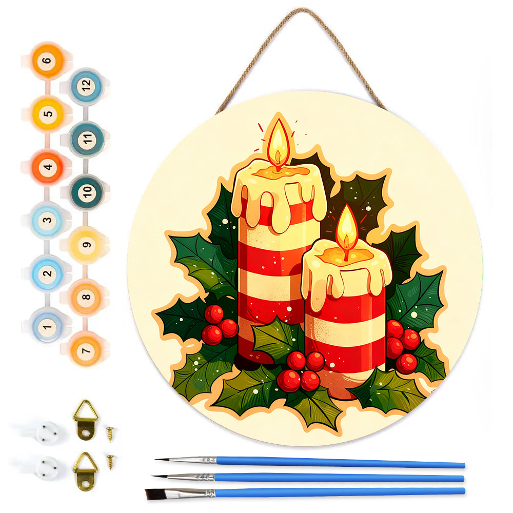 Christmas Candle DIY. Paint by numbers on Wood Slice. 20cm