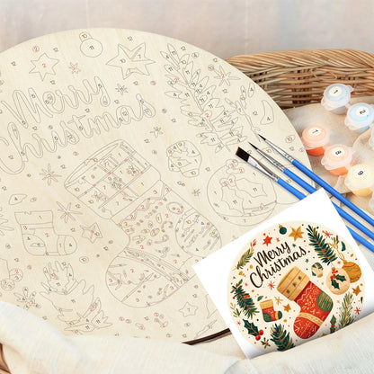 Christmas Stocking DIY. Paint by numbers on Wood Slice. 20cm.