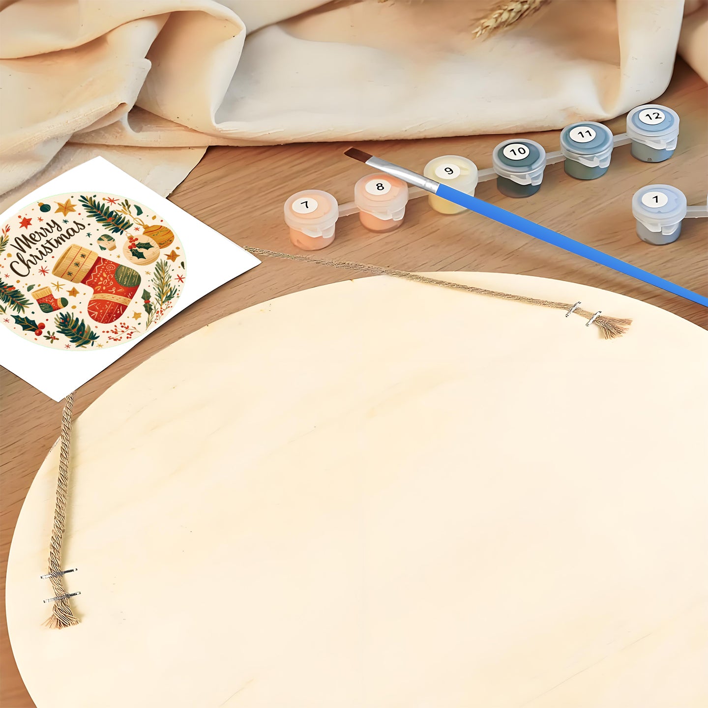 Christmas Stocking DIY. Paint by numbers on Wood Slice. 20cm.