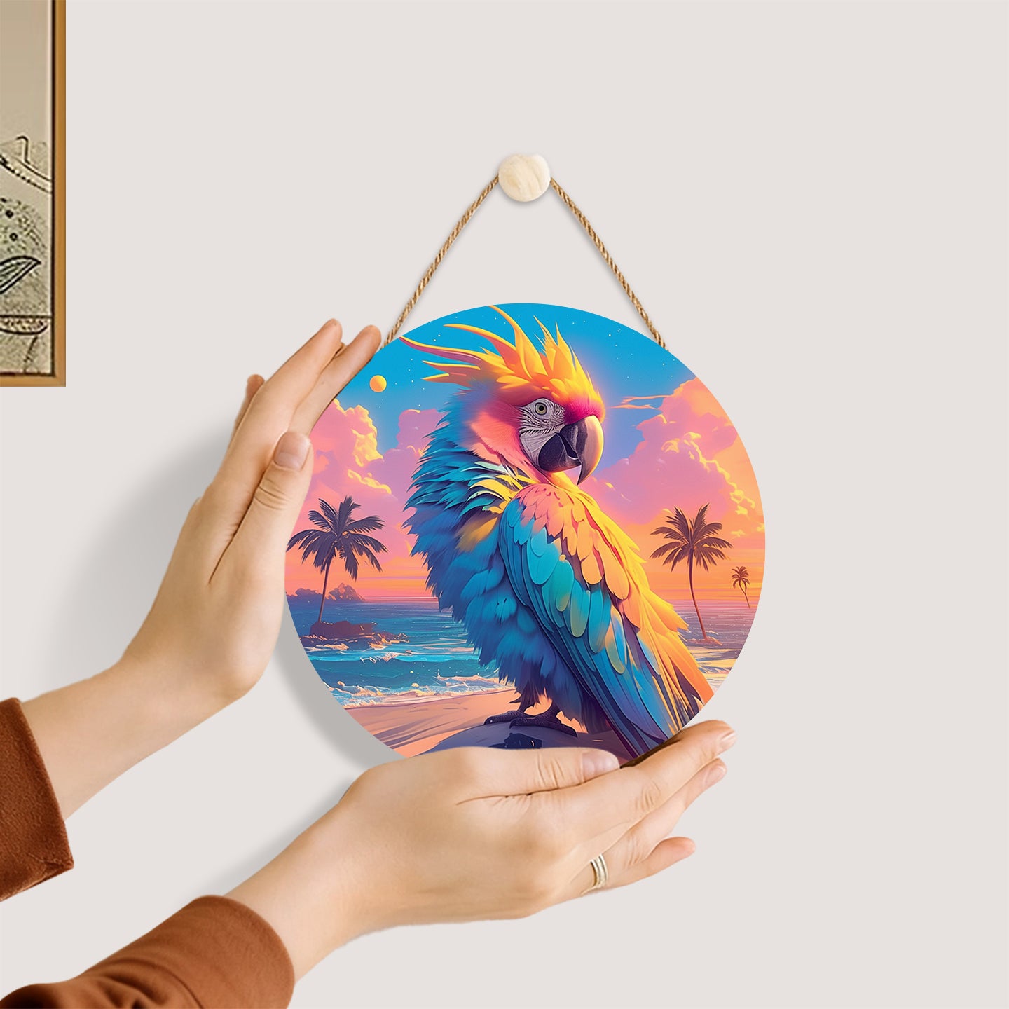 Popular parrot art paintings DIY. Paint by numbers on Wood Slice.20cm