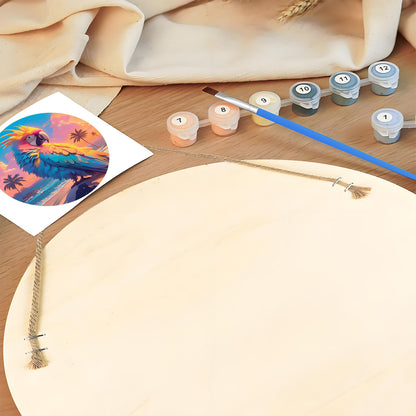 Popular parrot art paintings DIY. Paint by numbers on Wood Slice.20cm