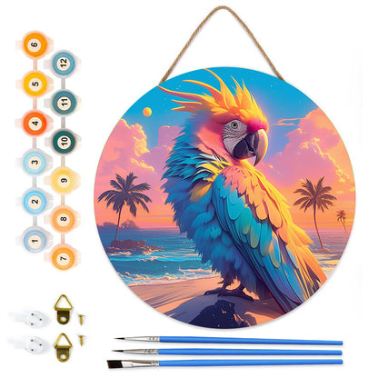 Popular parrot art paintings DIY. Paint by numbers on Wood Slice.20cm